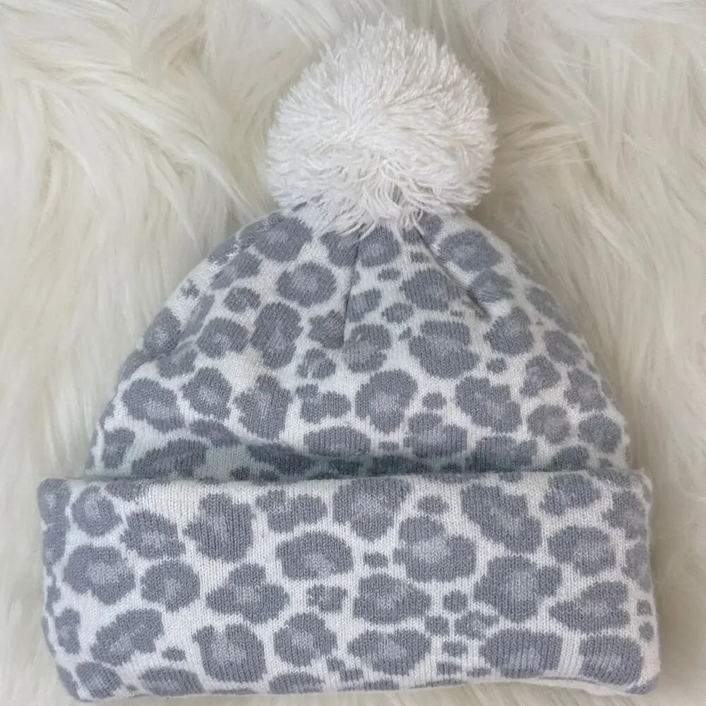 Nike Kids Leopard Print Beanie with Pom-Pom